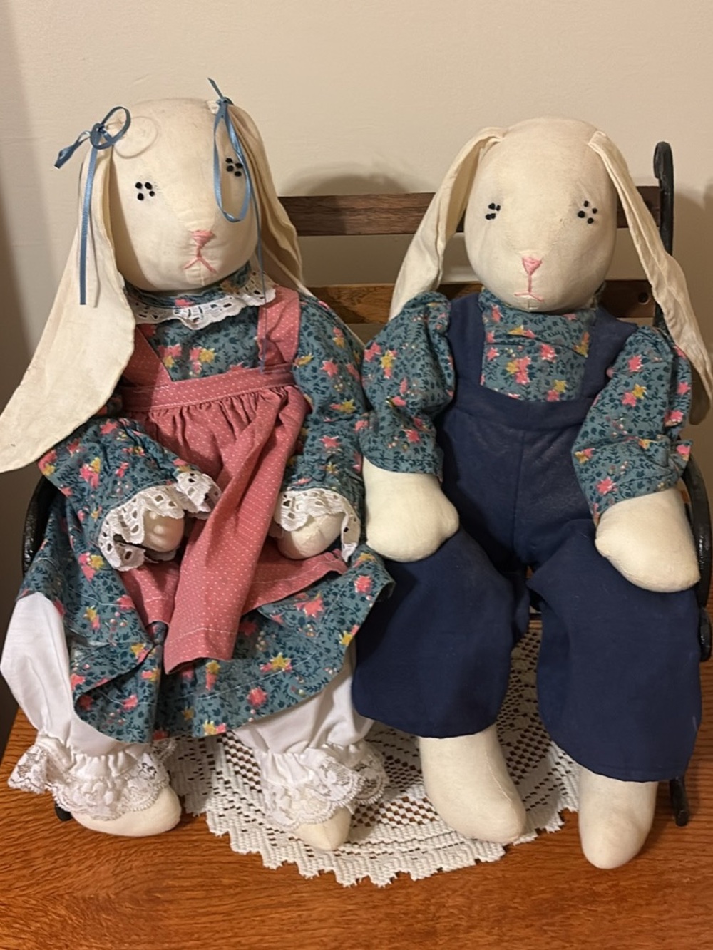 Vintages Handcrafted Fabric Bunny Pair